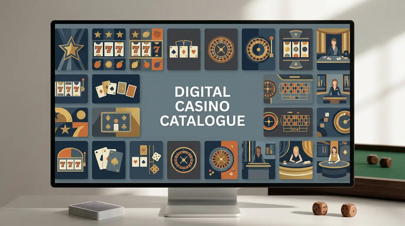 Abstract casino game tiles and live-table elements arranged across a wide digital catalogue